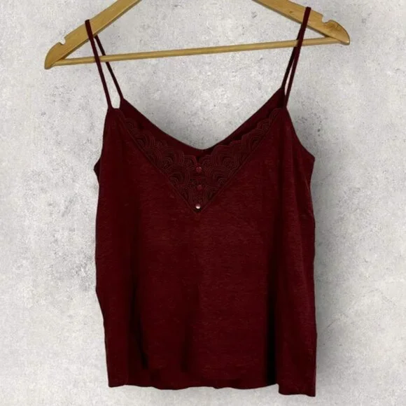 Sezane 100% Linen Elise Tank Top Lace Button Back Size XS French V-Neck Basic - Picture 9 of 11